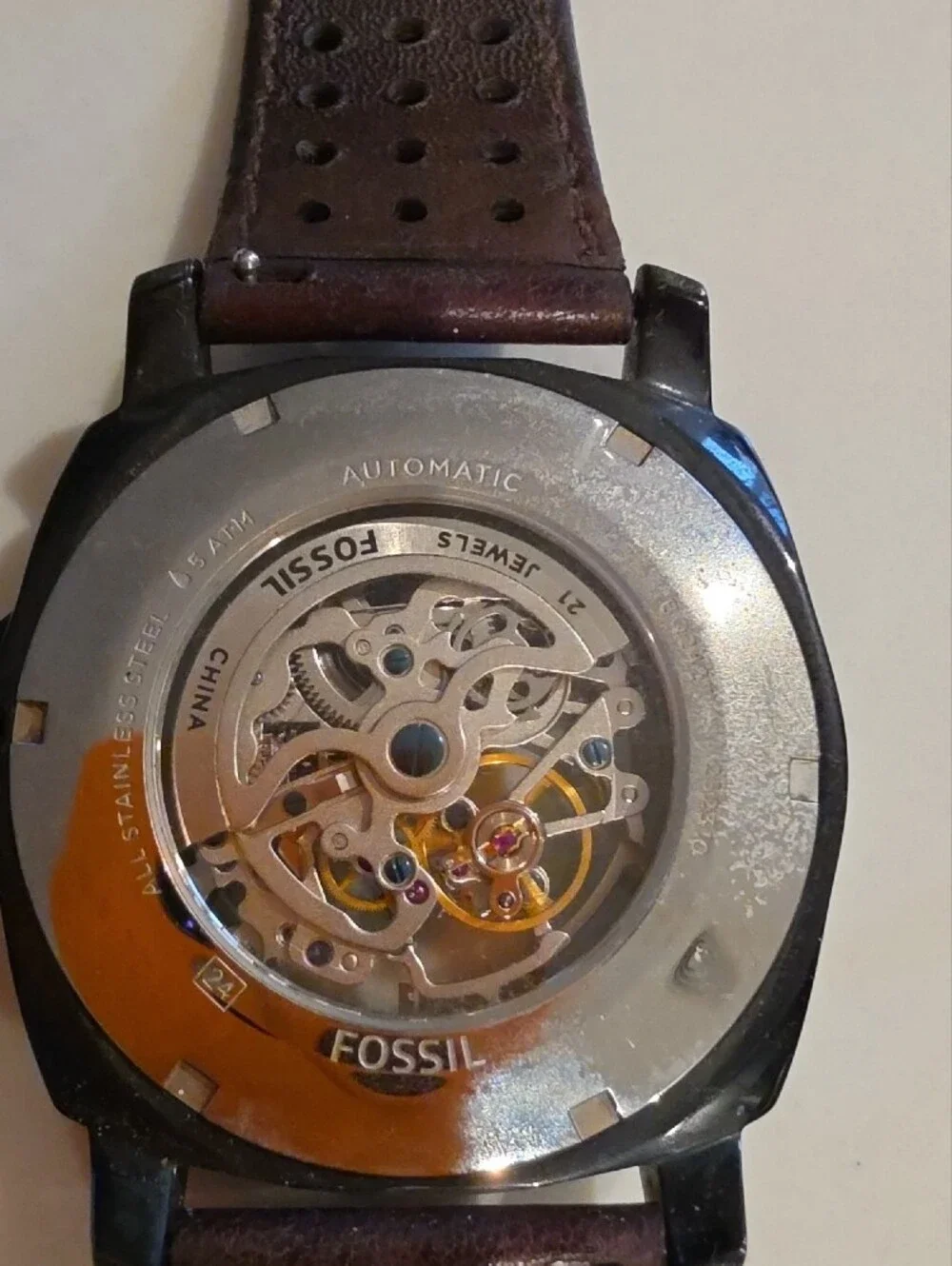 Privateer Sport Mechanical Skeleton Watch with Brown Leather Strap